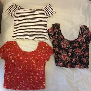 Floral and Striped Crop Top Set